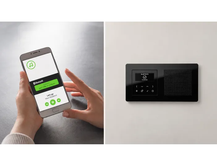 JUNG Smart Radio DAB+ mit Bluetooth-Verbindung zu einem Smartphone zur kabellosen Musikwiedergabe