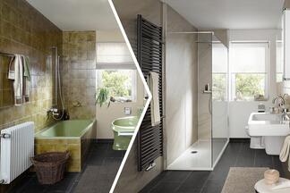 Vorher-Nachher-Vergleich nach Badezimmer Renovierung mit RenoConcept 